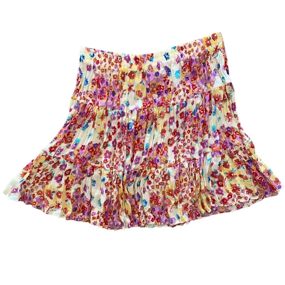 Compagnie Internationale Express Vintage Floral Crinkle Mini Skirt Size Large